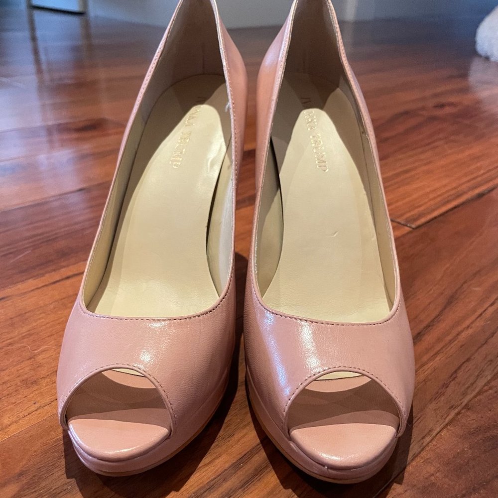 Ivanka Trump Peep Toe Platform Pumps (Size 9.5, Color: Light Natural Leather)